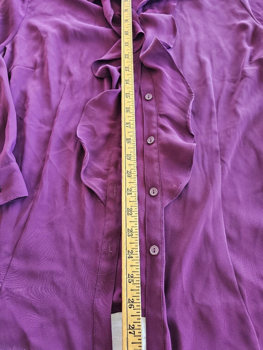 Chicos Ruffle Front Button-Down Top - Plum Size 1x - Picture 5 of 7